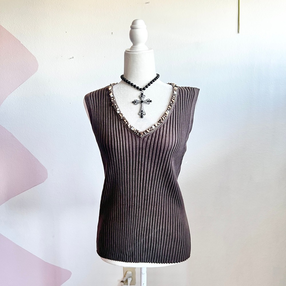 Vintage Beaded Tank Top Y2K 2000s‎ Western Festival Coachella XL